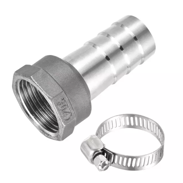 304 Stainless Steel Barb Hose Fitting 25mm Barb 1PT Female Pipe with Hose Clamp