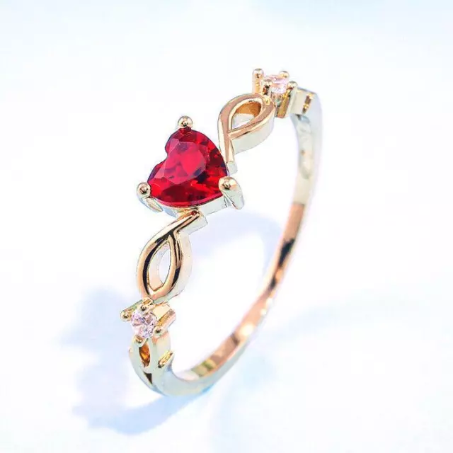 Anillo Con Piedra Circonio Para Mujer Sortija De Dedo Con Forma De Corazon Rojo