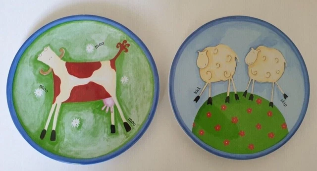 St Michaels Marks and Spencer Vintage 7" Wall Plates: Cow Moo  & Sheep Kick Skip