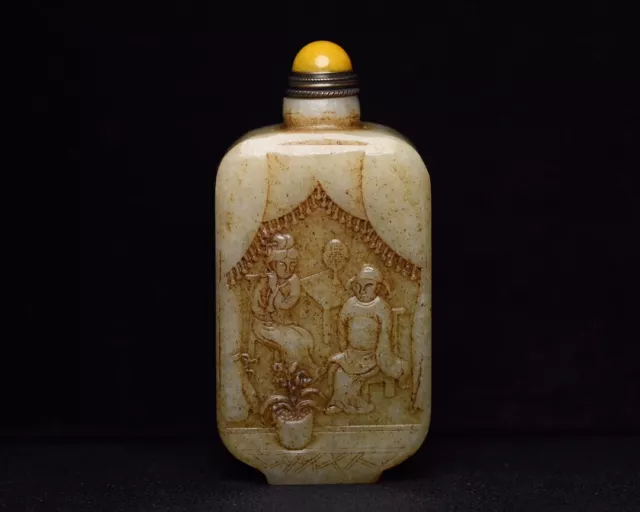 Chinese Antique Hetian Jade Hand Carved Exquisite Snuff Bottle Collection Art