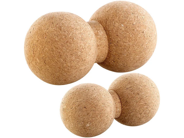 2 doubles balles de massage et d'exercice en liège Ø 6,5 et 8 cm - Newgen Medic