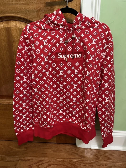 Pre-owned Louis Vuitton Supreme Lv Box Logo Hoodie Hooded Sweatshirt Sz Xl  Rare Authentic In Red