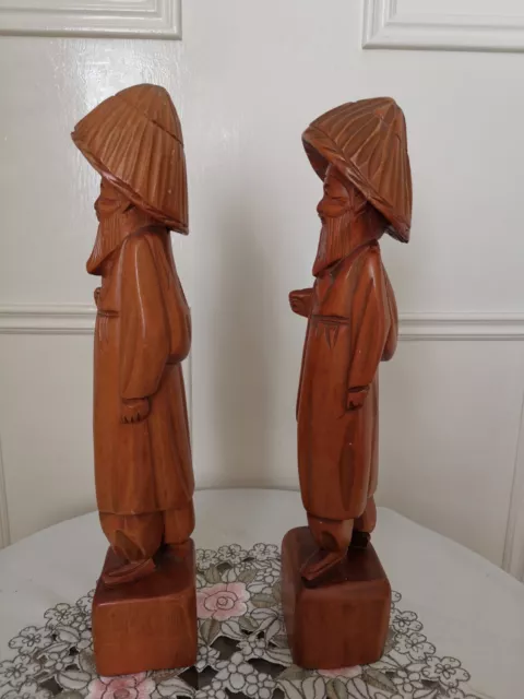 VINTAGE RARE CHINESE WOODEN HAND CARVED STATUE OF Two MEN BEAUTIFUL RARE ANTIQU 2