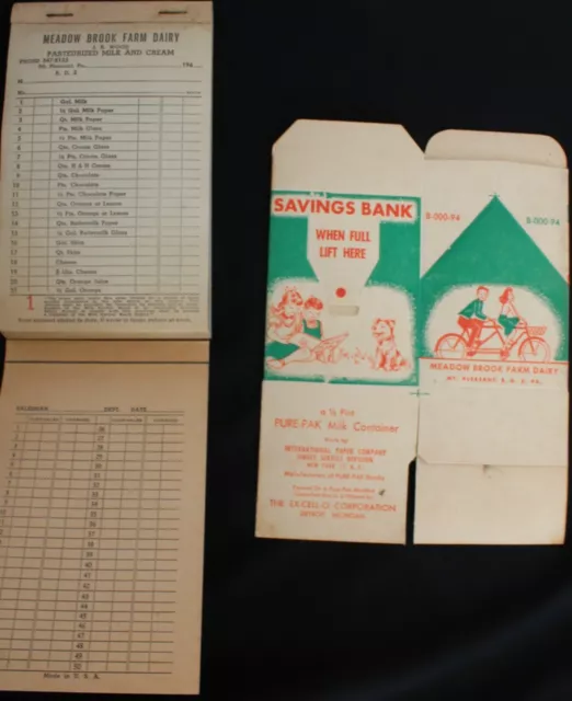 Vintage 1960'S Meadow Brook Farms Dairy Bank & Receipt Book Mount Pleasant Pa.