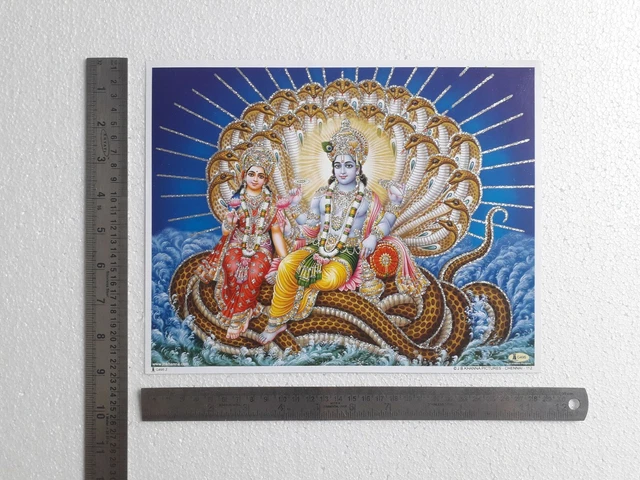 LORD VISHNU DEVI Lakshmi On Sheshnaag Poster 8 5x11 Inch Glitter On