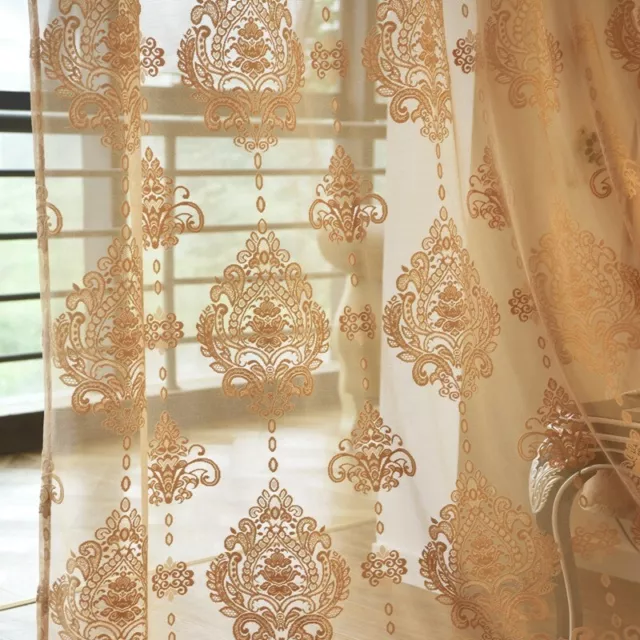 Luxury Curtain Tulle Voile Sheer Drape Window Embroidery Floral Living Room Home