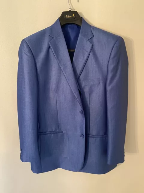 Falcone Mens 3 Piece Suit Size 44R 38W Blue Formal Wear MSRP $399