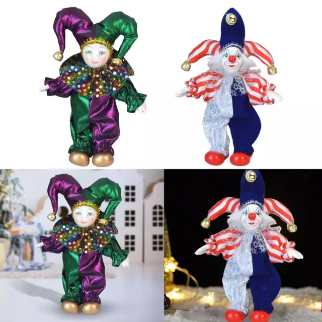 Cute Ceramic Clown Figurines 7'' Flexible Arms and Legs Handpainted Can Sit &