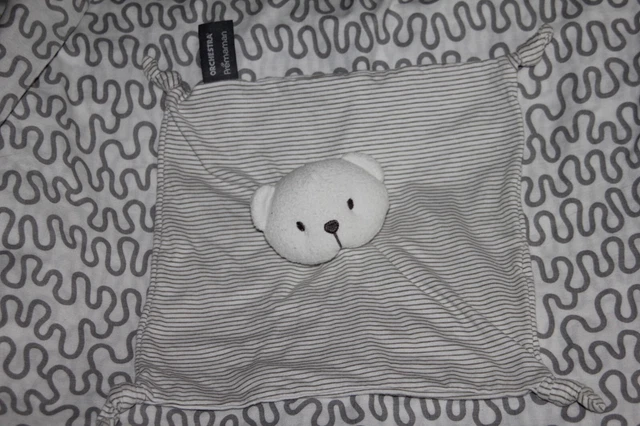 Doudou Orchestra Ours Plat Blanc Raye Gris
