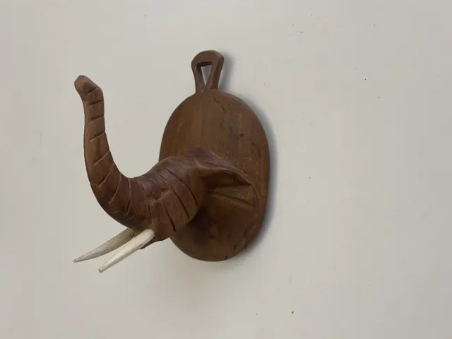 Hand Carved Wood Elephant Head Wall Decor