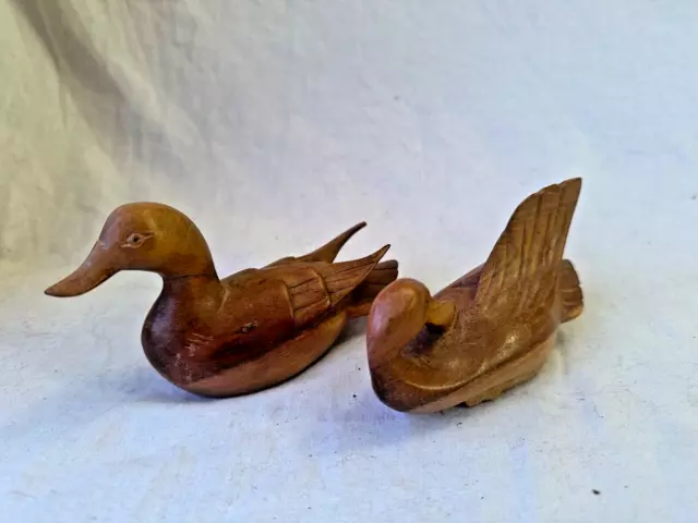 Pair of Vintage Hand-Carved Wooden Ducks