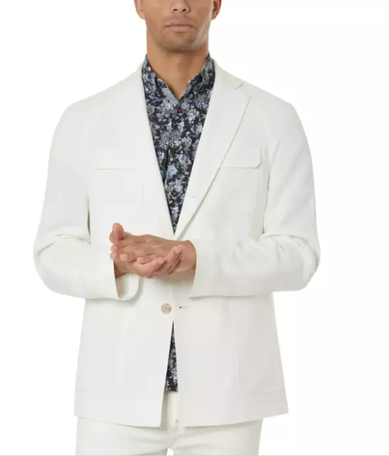 Tallia Mens Slim Fit White Textured Sport Coat 44L