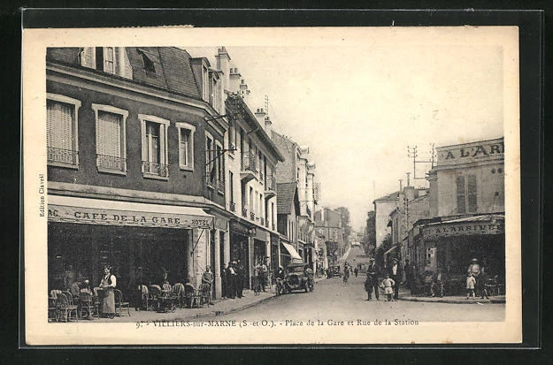 CPA Villiers-sur-Marne, Place de la Gare et Rue de la Station, Cafe de la Gare