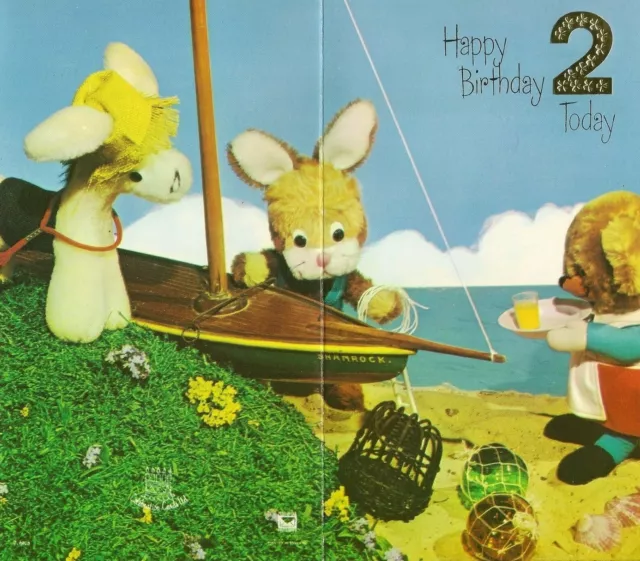 2nd Happy Birthday Boys Girls 2 Years Old Vintage 1970s Greeting Card Teddy Bear