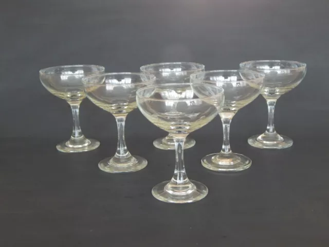 6 Vintage Retro Champagne Saucers Coupes Glasses Cocktails Round Stems