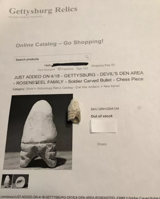 Soldier Carved Bullet Recovered Devils Den Area-Gettysburg