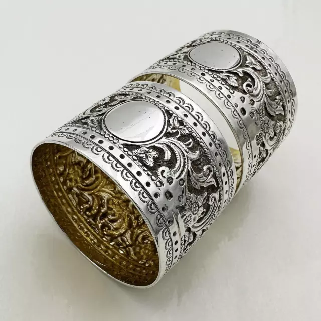 PAIR NAPKIN RINGS STERLING SILVER VICTORIAN INDIAN STYLE London 1880