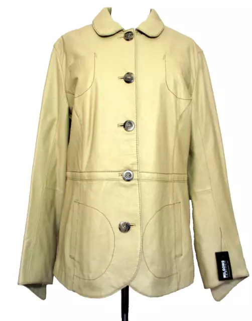 Wilsons Leather Pea Coat XL Women Tan Leather NWT Button Up Lined