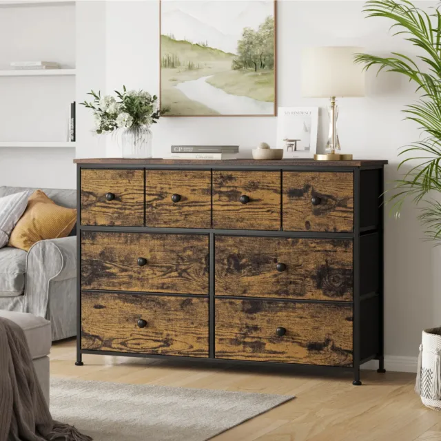 Ojaswi 8 Dresser, Chest of Drawers with Wood Top, Rustic Brown/Black.