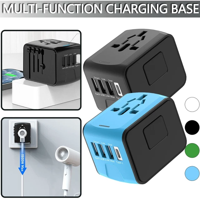 World Wide Travel Adapter Multi Plug Universal Charger UK EU AU US 4 USB Port .