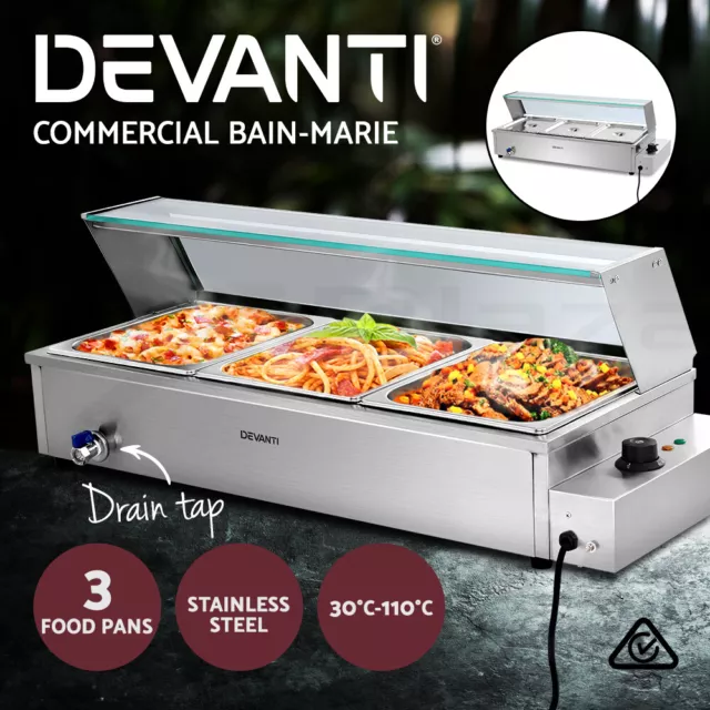 Devanti Commercial Food Warmer Bain Marie Electric Buffet Pan Stainless Steel