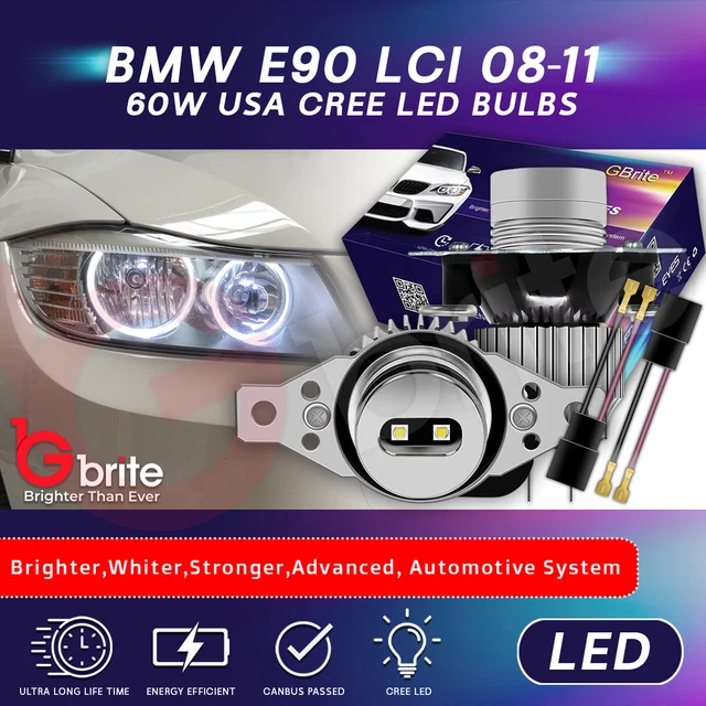 thumbnail image 2 of 6000K White LED Angel Eyes Halo Rings For BMW E90 E91 – Error Free, 900LM 2 of 3