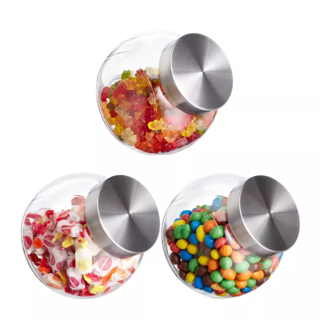 Barattoli Porta Caramelle Set 3 Vasi 1,5L Vetro Dolcetti Biscotti Confetti Candy