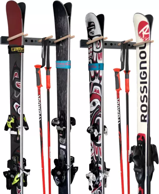 Ski Wall Rack Snowboard Wall Mount Storage Rack Holds 5 Pairs of Skis & Skiing P