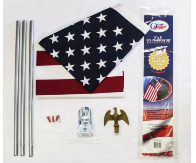 Olympus 3' x 5’ US Flag and Banner Set 6' Flagpole Eagle Ornament, Made in USA