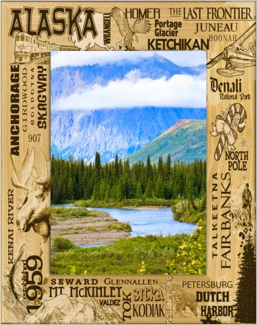 Alaska Montage Laser Engraved Wood Picture Frame Portrait (4 x 6)