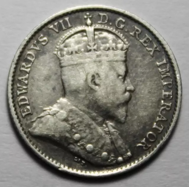 Canada 1910 Silver 5 Cents, Nice Grade Old Date King Edward VII (163f)