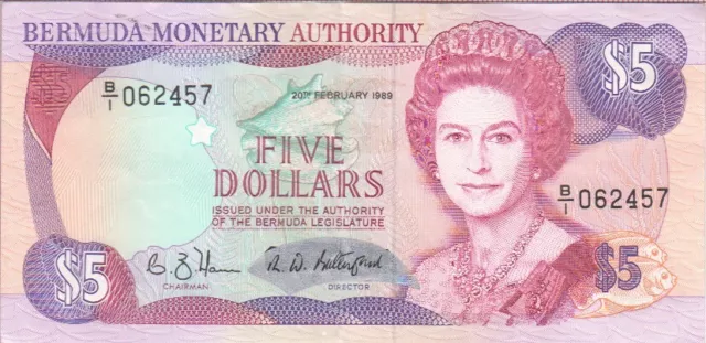 BERMUDA  P. 35a-2457 5 DOLLARS 1989  PFX B/1  ELIZABETH II, EF WE COMBINE