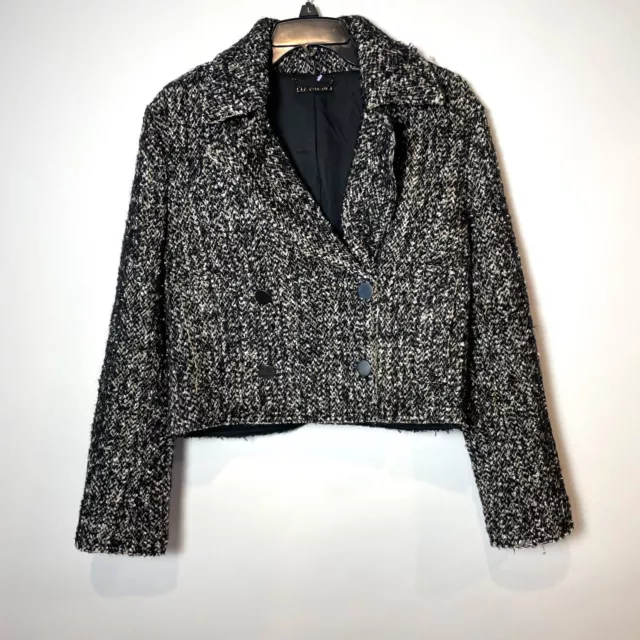 Tahari Tweed Blazer Cropped Jacket Womens 8 Black Wool Blend Double Breasted