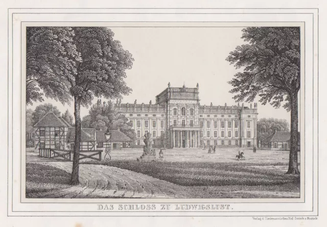Ludwigslust Castillo Original Litografía Tiedemann 1845
