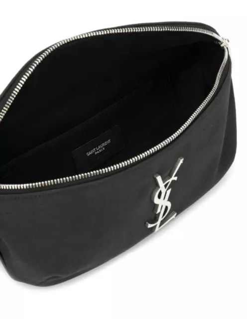 Saint Laurent Cassandre Classic Crossbody/Belt Bag in Canvas and Leather, Black 2