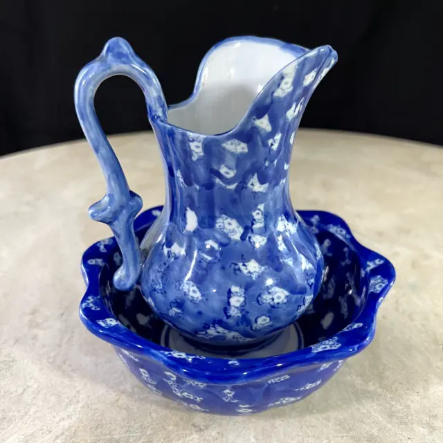 VTG Miniature Blue Pitcher /Creamer and Basin/Sugar Bowl Made in China