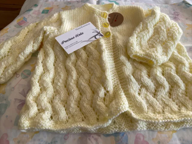 Hand Knitted Baby Matinee Jacket - Lemon - 3/6 Months