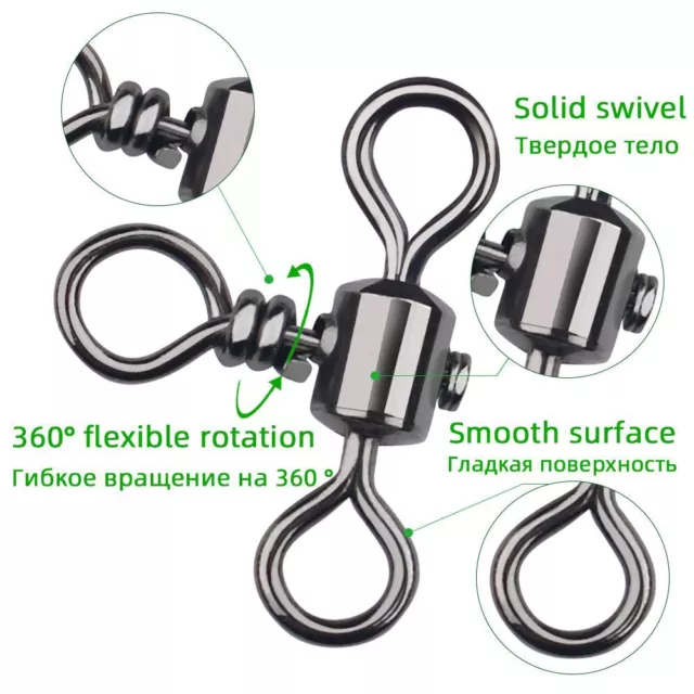 3 Way Bearing Swivel Fishhook Connector Cross Line T-shape Fishing Swivels