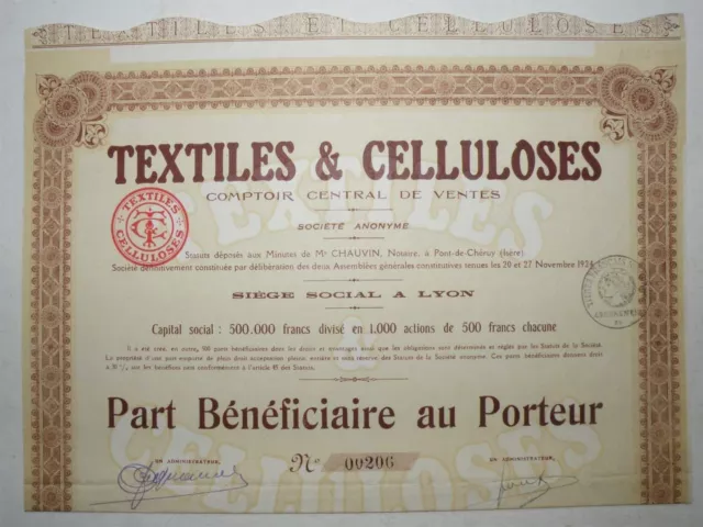 Part bénéficiaire -  SA textiles et celluloses ( 316  )