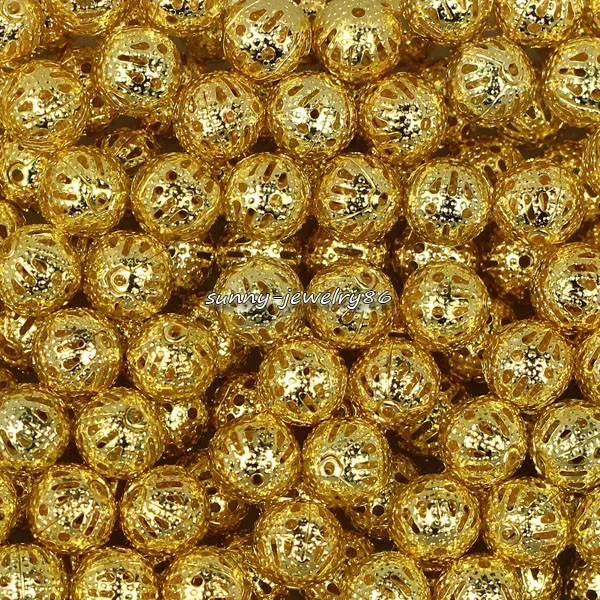 Wholesale Silver/Gold Plated Round Filigree Hollow Spacer Beads 4mm,6mm,8mm,10mm 2