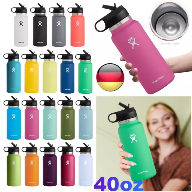 Hydro Flask Water Bottle with Straw Stainless steel Wide Mouth Lid 40OZ DE HOT