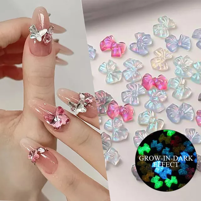 3D Bow Gem Bijoux Cristal Acrylique Décor Glow In Dark Nail Strass 50Pcs Diy 《