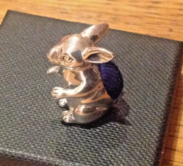 STERLING SILVER miniature Easter Bunny Rabbit collectable pin cushion pen blot