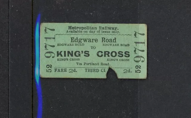 Metropolitan Railway 3rd Class Ticket Edgware Road to King's Cross