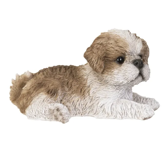Pacific Trading Tan and White Shih Tzu Puppy Lying Down Figurine 8.8 Inch