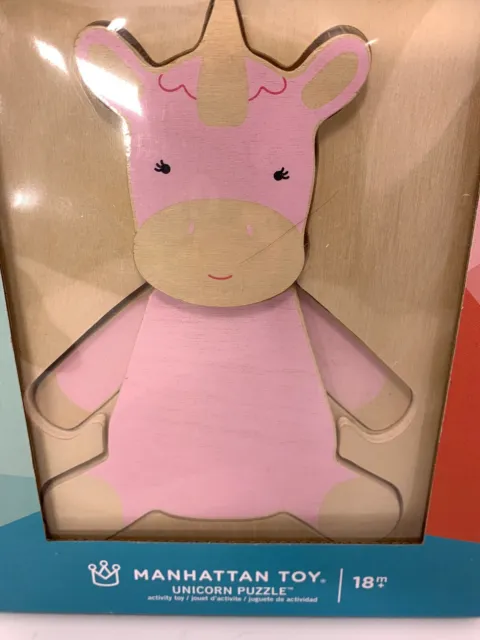 (New) Manhattan Toy Pink Unicorn Puzzle 18 M+ Sturdy Wooden Puzzle Birthday Gift