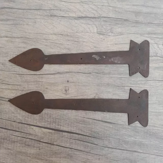 VTG iron handmade french german gothic gate door dummy hinges ornate rusty pair