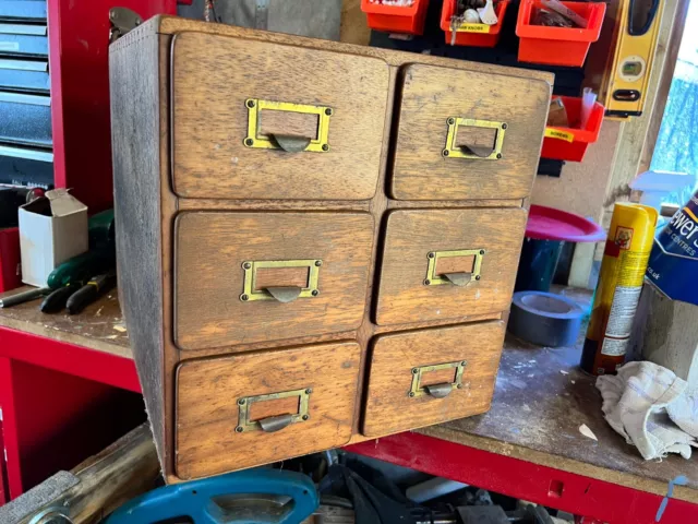 MID CENTURY OAK Card Index Six Drawer Filing Cabinet 175.00