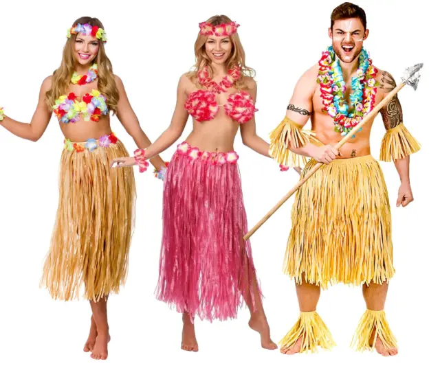 HAWAIIAN FANCY DRESS COSTUME Ladies Hula Lei Garland Coconut Bra