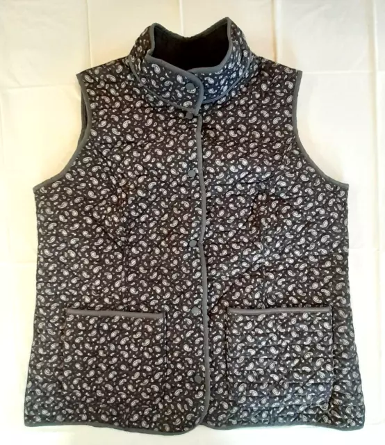 Primaloft Diamond Quilted Vest Womens 1X Reversible Black Gray Snap Lands End